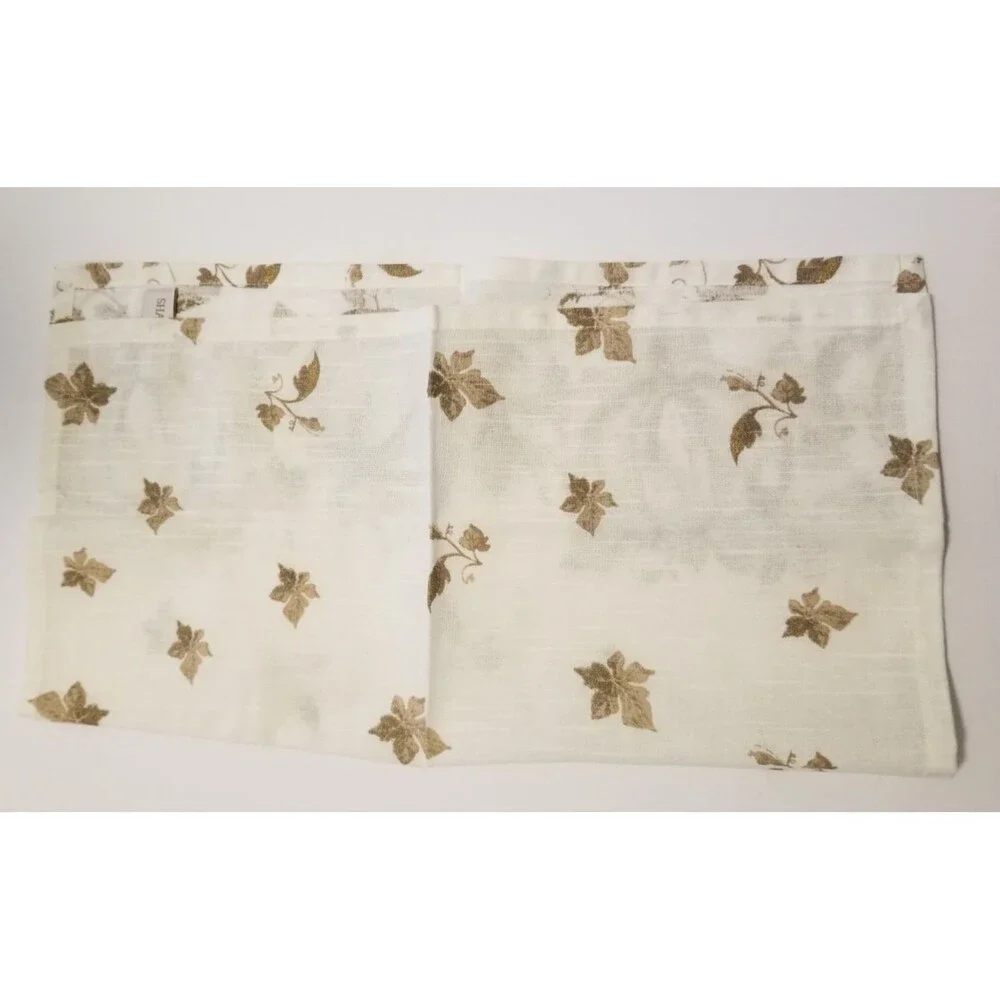 Shabby Chic Fabric Napkins Harvest Pumpkins Leaves Beige Brown Gold Set of 6